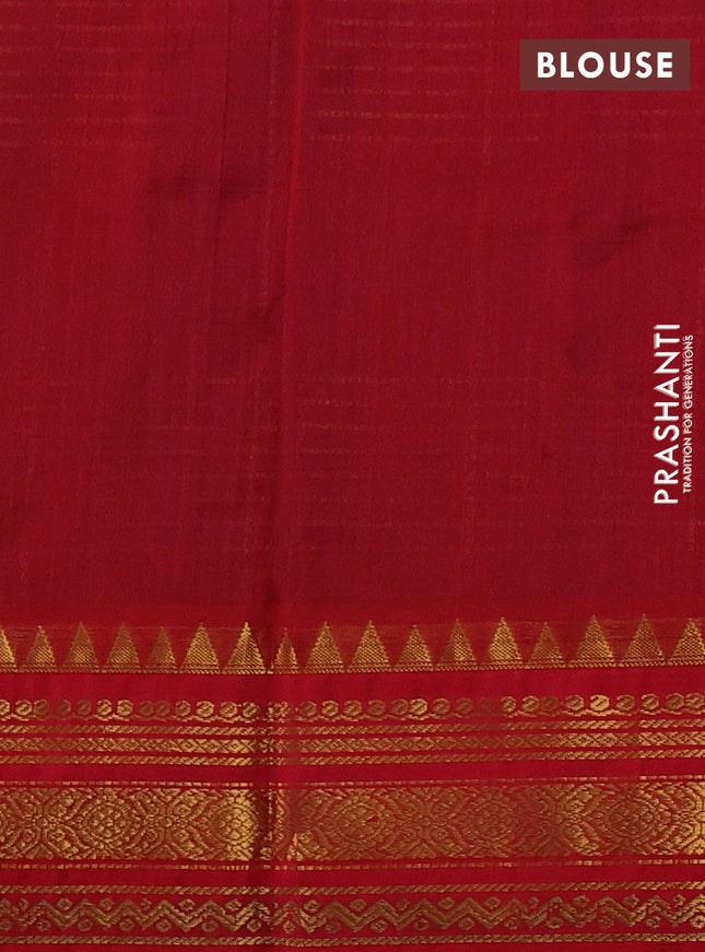 Silk cotton saree blue and red with allover zari woven checked pattern and zari woven korvai border