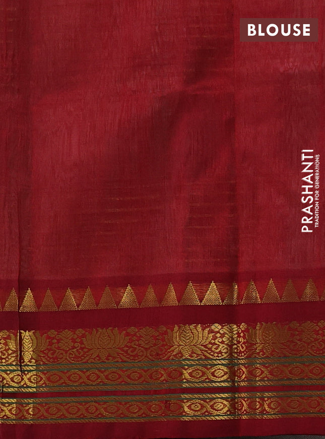 Silk cotton saree grey shade and maroon with allover zari woven checked pattern and temple design zari woven korvai border