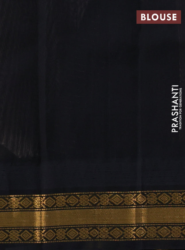Silk cotton saree grey shade and black with allover zari woven checked pattern and temple design zari woven korvai border