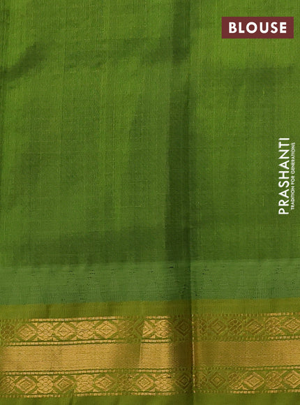 Silk cotton saree deep maroon and light green with allover small zari checked pattern and temple design zari woven korvai border