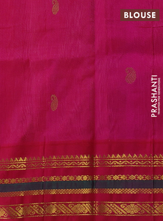 Silk cotton saree peach orange and pink with paisley zari woven buttas and zari woven korvai border