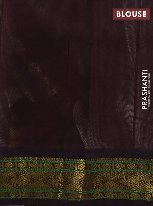 Silk cotton saree pastel grey and coffee brown with plain body and zari woven korvai border