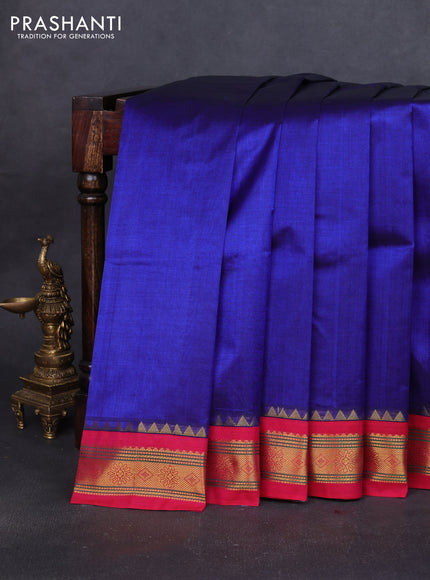 Silk cotton saree blue and pink with plain body and zari woven korvai border