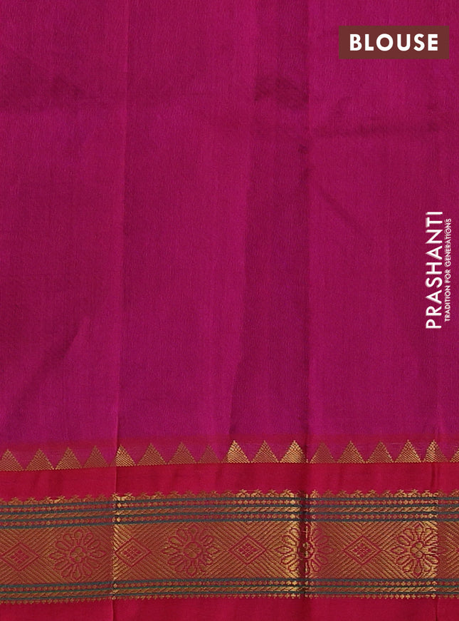 Silk cotton saree blue and pink with plain body and zari woven korvai border