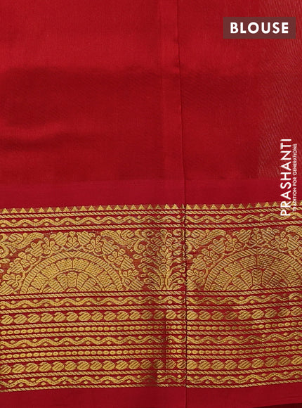 Silk cotton saree cream and red with zari woven buttas and long zari woven korvai border