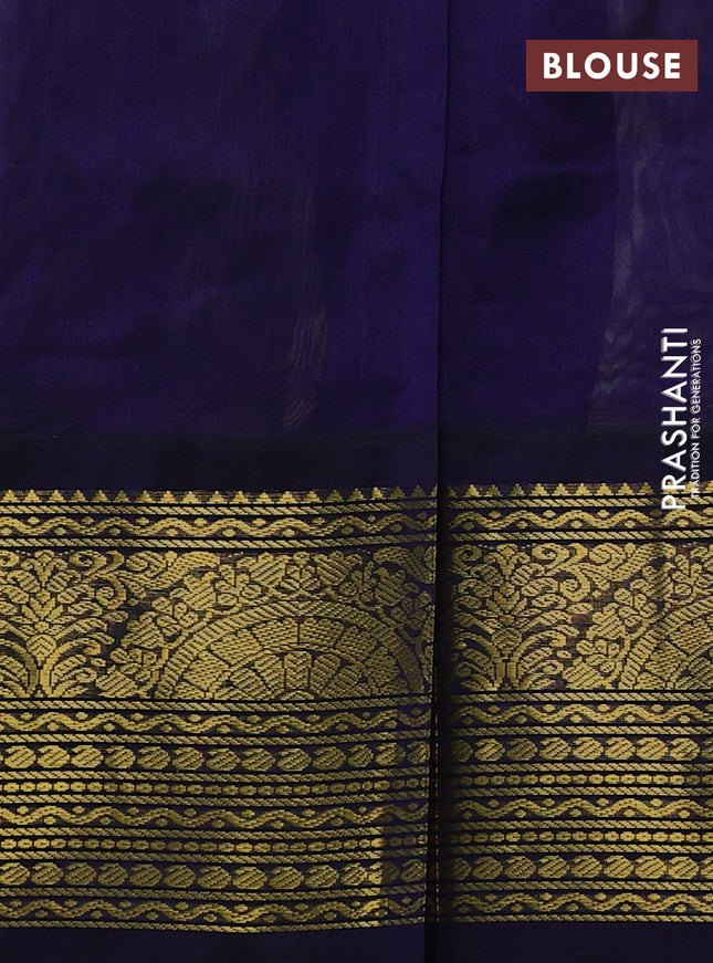 Silk cotton saree pastel grey and navy blue with paisley zari woven buttas and long zari woven korvai border