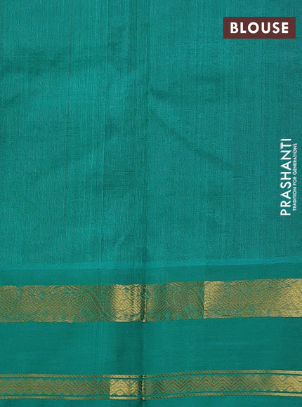 Silk cotton saree violet and teal green with plain body and rettapet zari woven korvai border