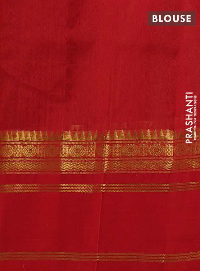 Silk cotton saree bottle green and red with allover zari woven checked pattern and long rettapet zari woven border