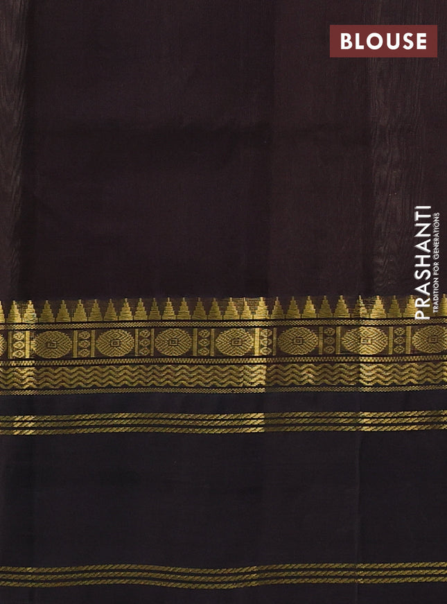 Silk cotton saree beige and deep coffee brown with allover zari woven checked pattern and long rettapet zari woven border