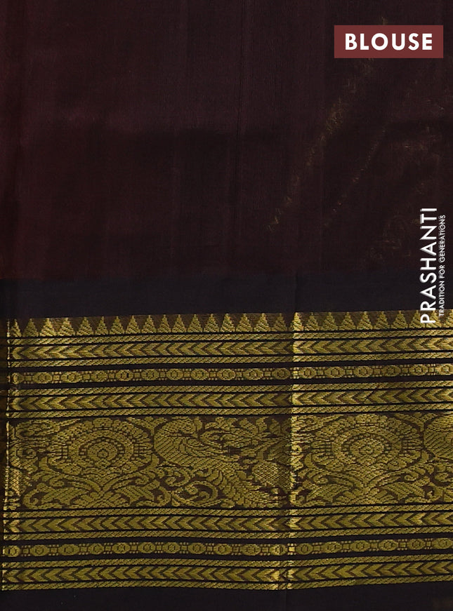 Silk cotton saree orange and coffee brown with zari woven buttas and long zari woven korvai border