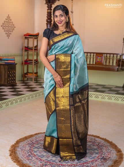 Silk cotton saree teal blue and dark blue with zari woven buttas and long zari woven korvai border