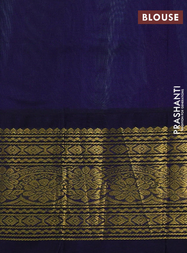 Silk cotton saree teal blue and dark blue with zari woven buttas and long zari woven korvai border