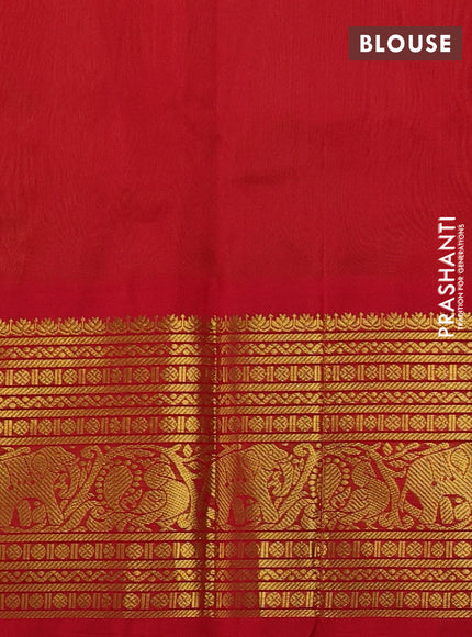 Silk cotton saree dark mustard and red with zari woven buttas and long zari woven korvai border