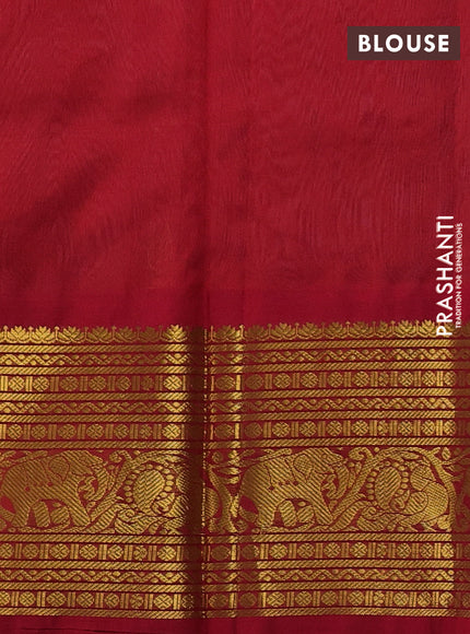 Silk cotton saree peach orange and red with zari woven buttas and long zari woven korvai border