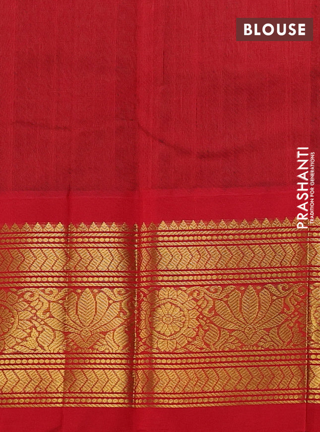 Silk cotton saree bottle green and red with zari woven buttas and long zari woven korvai border