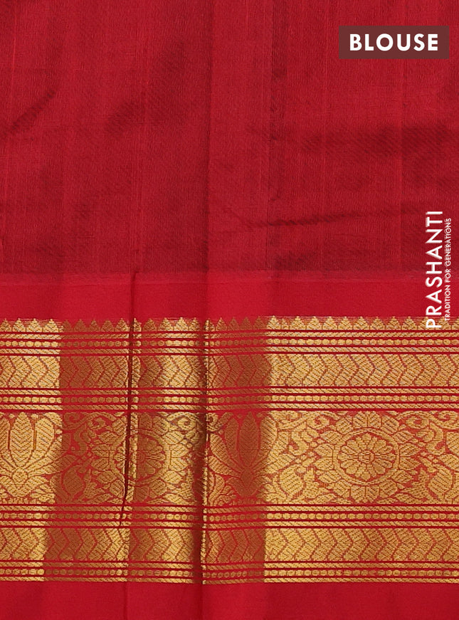 Silk cotton saree deep coffee brown and red with zari woven buttas and long zari woven korvai border