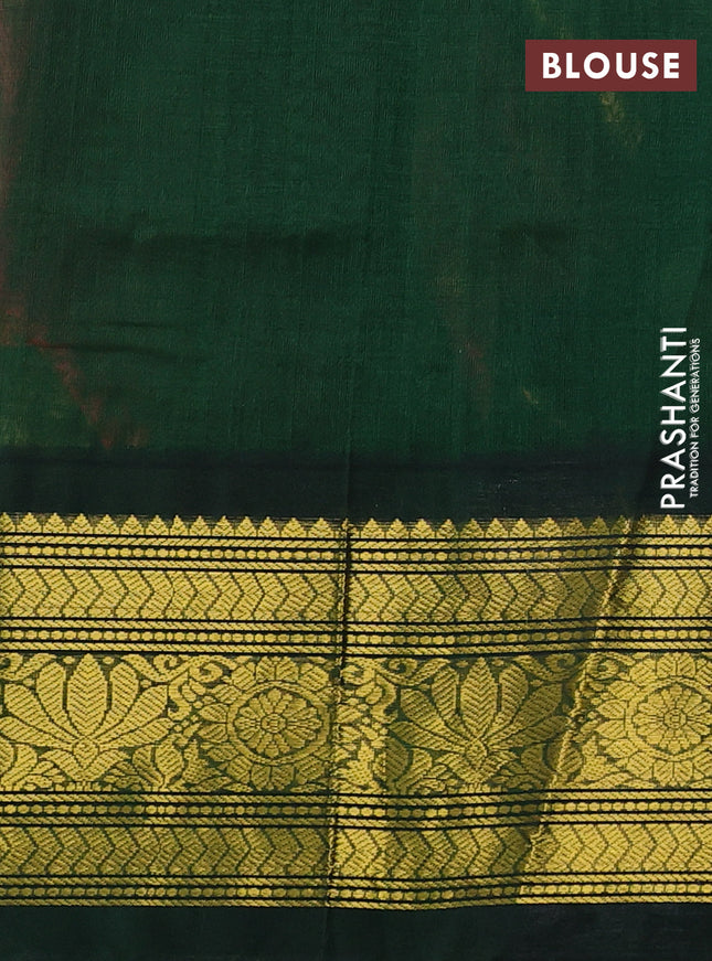 Silk cotton saree dual shade of pinkish orange and bottle green with zari woven buttas and long zari woven korvai border