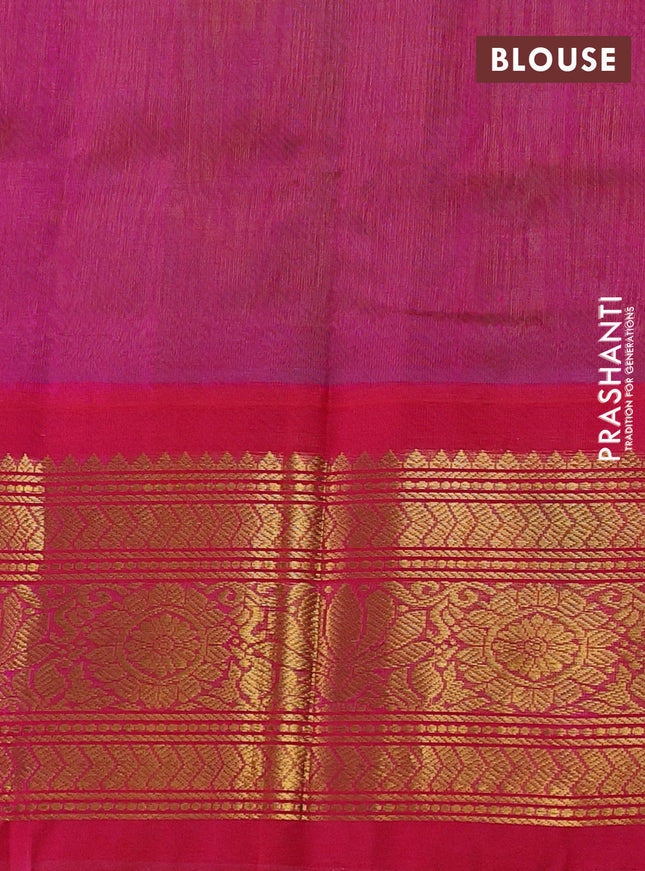 Silk cotton saree dual shade of green and pink with zari woven buttas and long zari woven korvai border