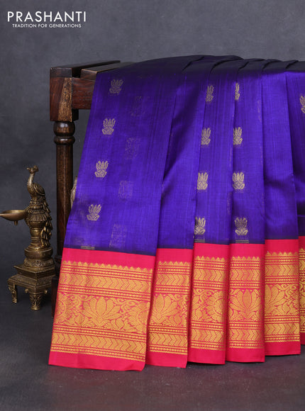 Silk cotton saree violet and pink with zari woven buttas and long zari woven korvai border