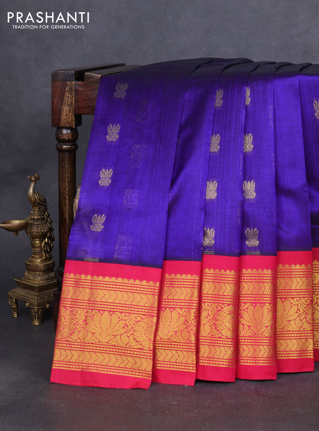 Silk cotton saree violet and pink with zari woven buttas and long zari woven korvai border