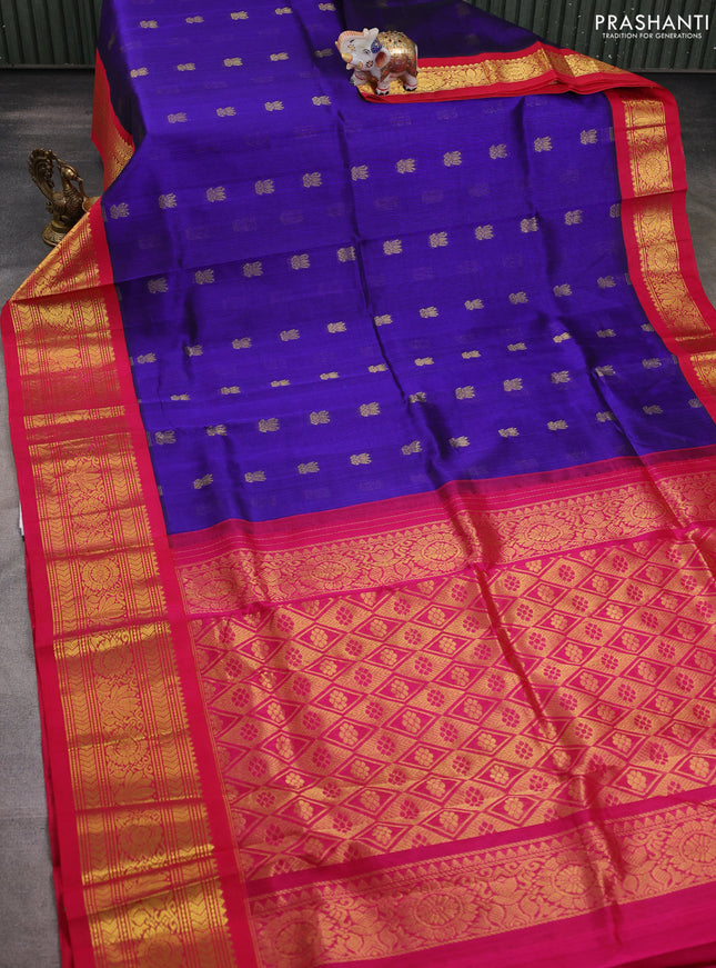 Silk cotton saree violet and pink with zari woven buttas and long zari woven korvai border