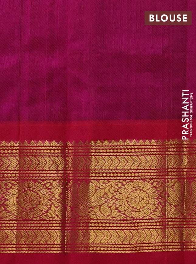 Silk cotton saree bottle green and pink with zari woven buttas and long zari woven korvai border
