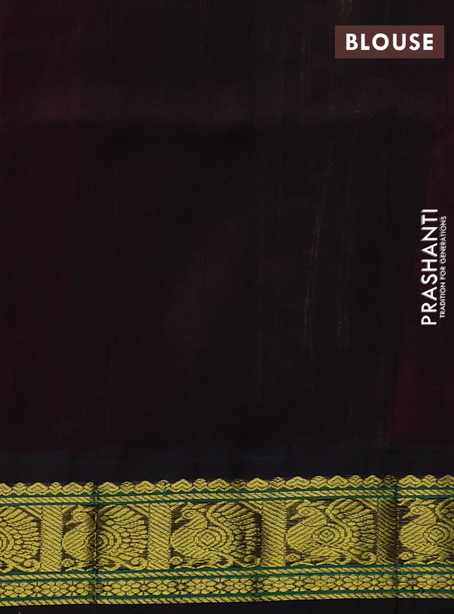 Silk cotton saree rani pink and deep coffee brown with plain body and annam zari woven korvai border