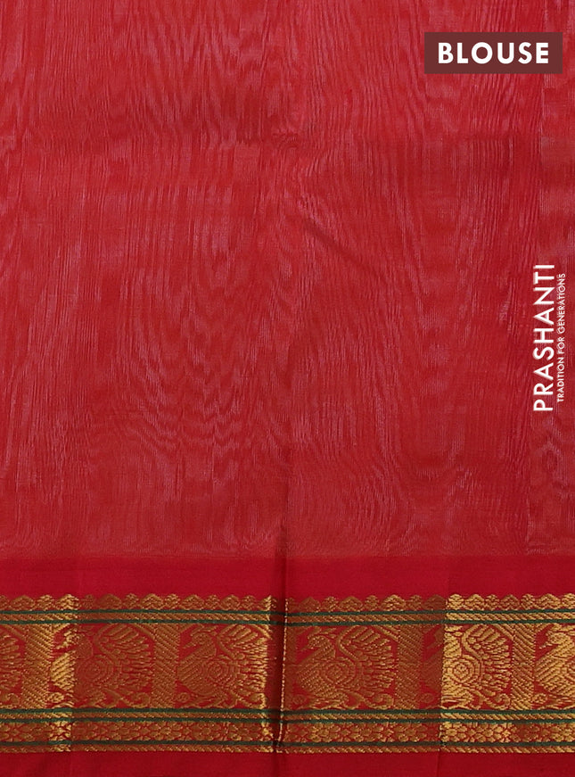 Silk cotton saree pale orange and red with plain body and annam zari woven korvai border