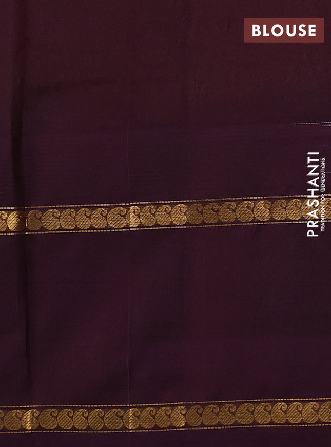 Silk cotton saree cream and wine shade with allover small checked pattern and temple design zari woven butta border