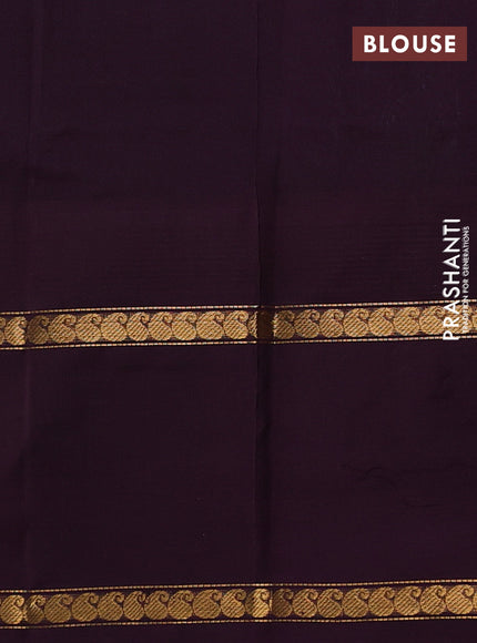Silk cotton saree teal blue and jamun shade with allover small checked pattern and temple design zari woven butta border