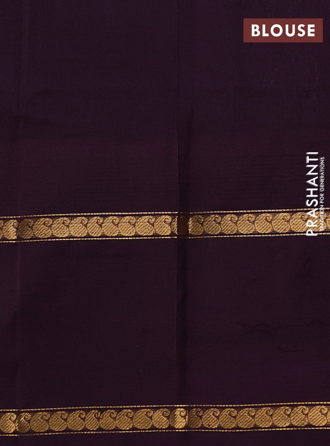 Silk cotton saree teal blue and jamun shade with allover small checked pattern and temple design zari woven butta border