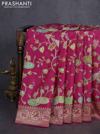 Banarasi crepe saree pink with prints & sequin embroidery work and zari woven border