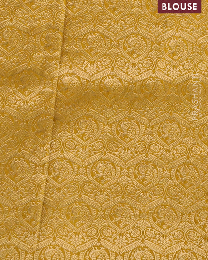 Banarasi crepe saree mustard yellow with kalamkari prints & sequin embroidery work and zari woven border