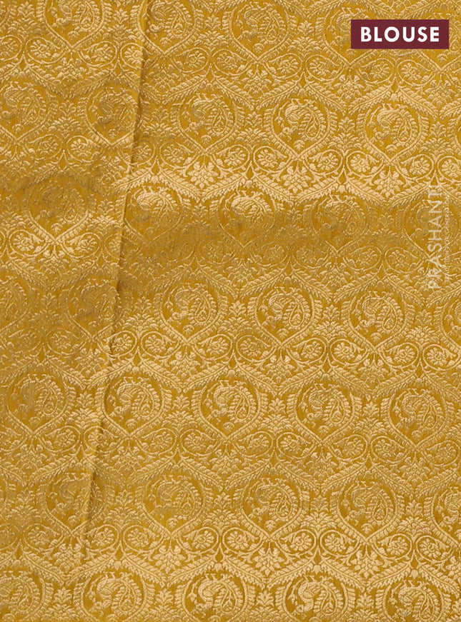 Banarasi crepe saree mustard yellow with kalamkari prints & sequin embroidery work and zari woven border