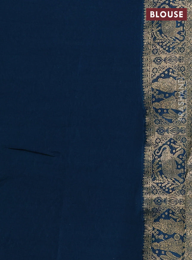 Banarasi crepe saree peacock green and peacock blue with prints & sequin embroidery work and zari woven border