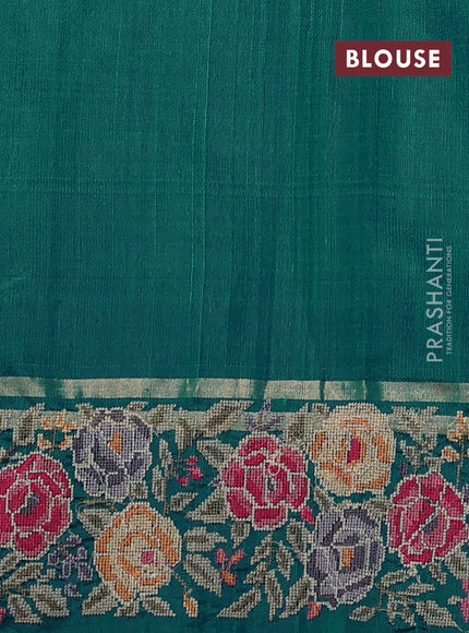 Pure dupion silk saree teal green shade with allover zari woven buttas and zari woven floral embroidery border
