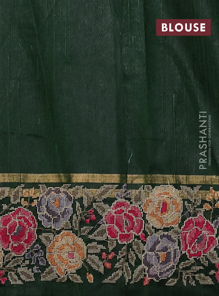 Pure dupion silk saree sap green with allover zari woven buttas and zari woven floral embroidery border