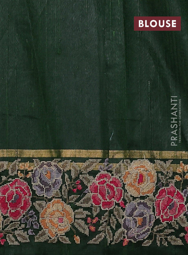 Pure dupion silk saree sap green with allover zari woven buttas and zari woven floral embroidery border