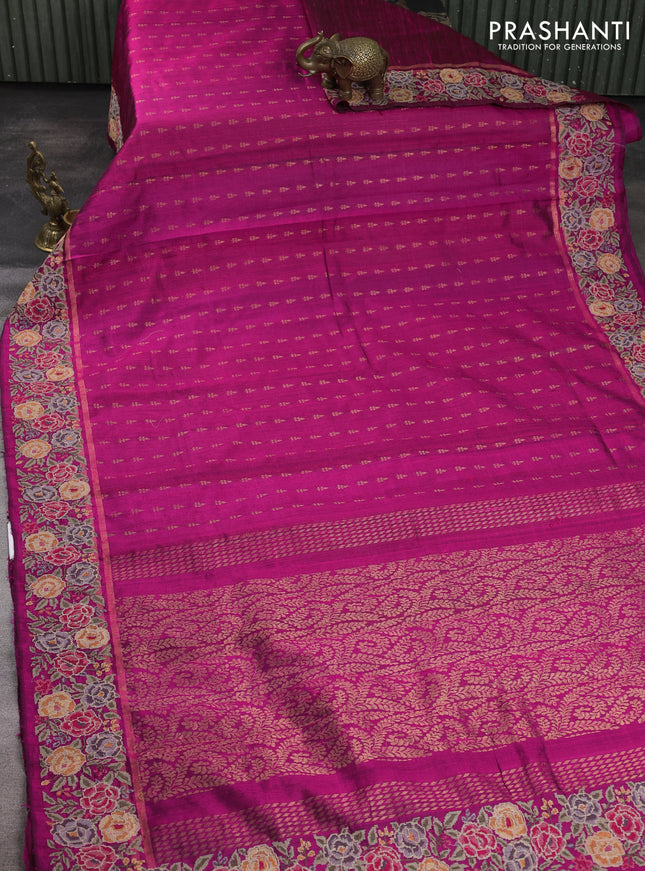 Pure dupion silk saree pink with allover zari woven buttas and zari woven floral embroidery border