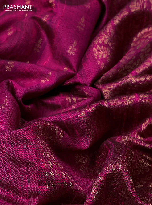 Pure dupion silk saree pink with allover zari woven buttas and zari woven floral embroidery border
