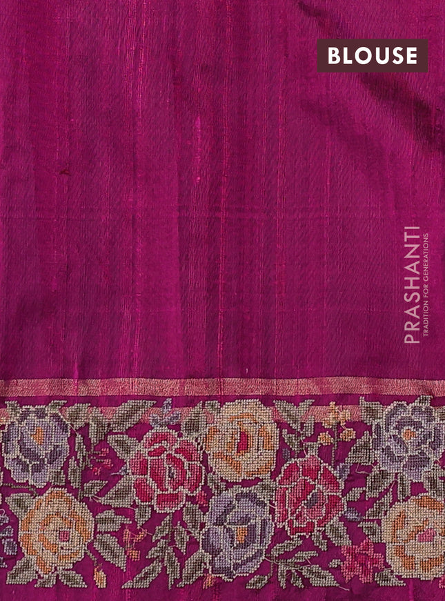 Pure dupion silk saree pink with allover zari woven buttas and zari woven floral embroidery border