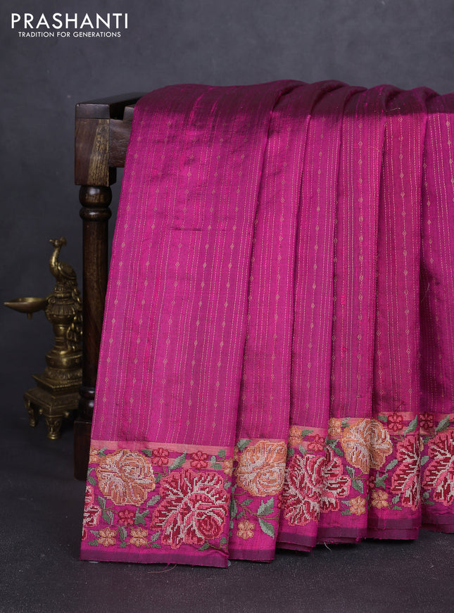 Pure dupion silk saree pink with allover zari weaves and zari woven floral embroidery border