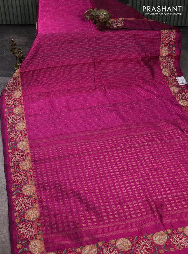Pure dupion silk saree pink with allover zari weaves and zari woven floral embroidery border
