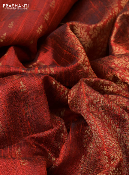 Pure dupion silk saree rustic orange with allover zari woven buttas and zari woven embroidery border