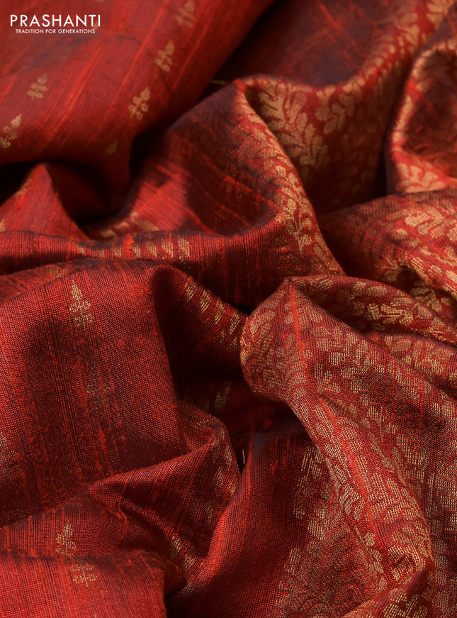 Pure dupion silk saree rustic orange with allover zari woven buttas and zari woven embroidery border