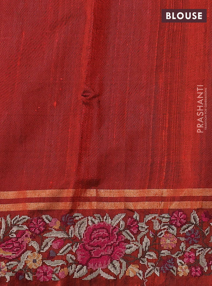 Pure dupion silk saree rustic orange with allover zari woven buttas and zari woven embroidery border