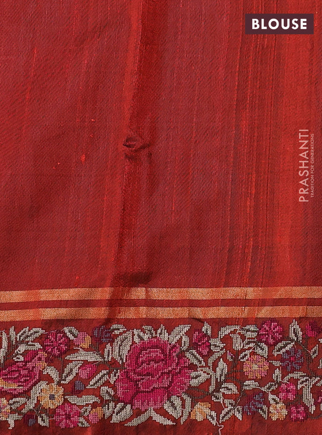 Pure dupion silk saree rustic orange with allover zari woven buttas and zari woven embroidery border