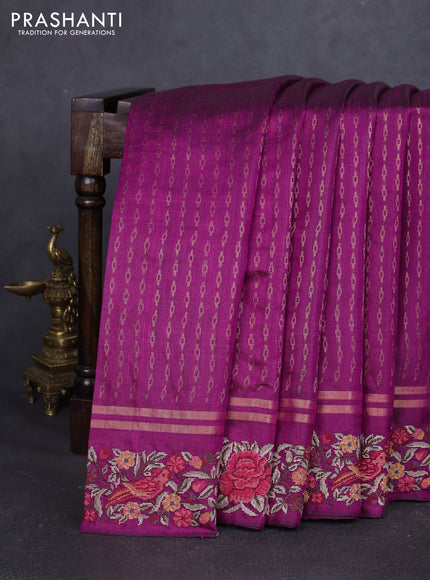Pure dupion silk saree purple shade with allover zari weaves and zari woven embroidery border