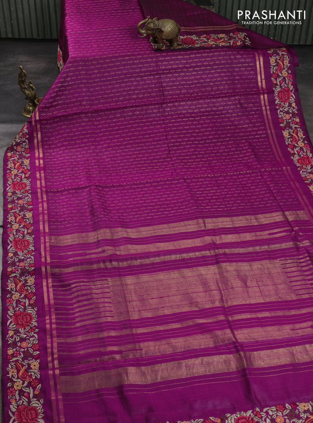 Pure dupion silk saree purple shade with allover zari weaves and zari woven embroidery border