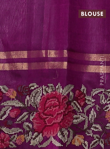 Pure dupion silk saree purple shade with allover zari weaves and zari woven embroidery border